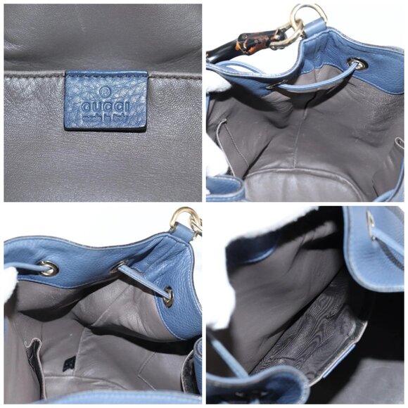 GUCCI Bamboo Hand Bag Leather 2way Blue Gold - Picture 15 of 16